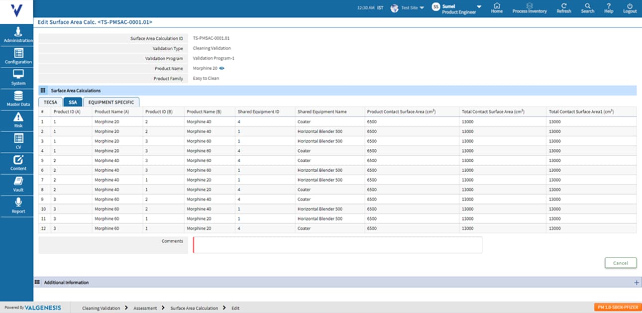 Calculate shared surface areas with TESCA, SSA, or equipment-specific.