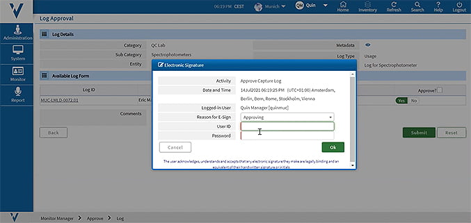 e-Logbook Screenshot - Electronic Signature